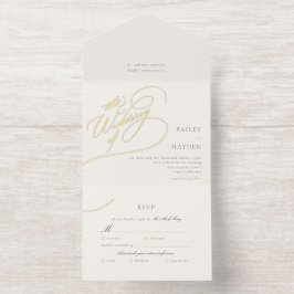 手ミニマルレタリングホイル結婚ズ オールインワン招待状