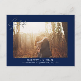 手ミニマル入力フォトネイビーブルー 案内ポストカード