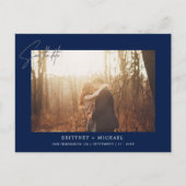 手ミニマル入力フォトネイビーブルー 案内ポストカード (正面)