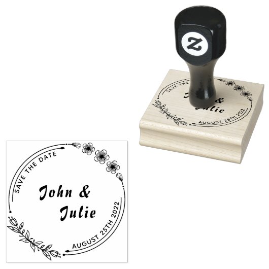 手ミニマル引きフローラ結婚式の日付を保存 ラバースタンプ (押印)