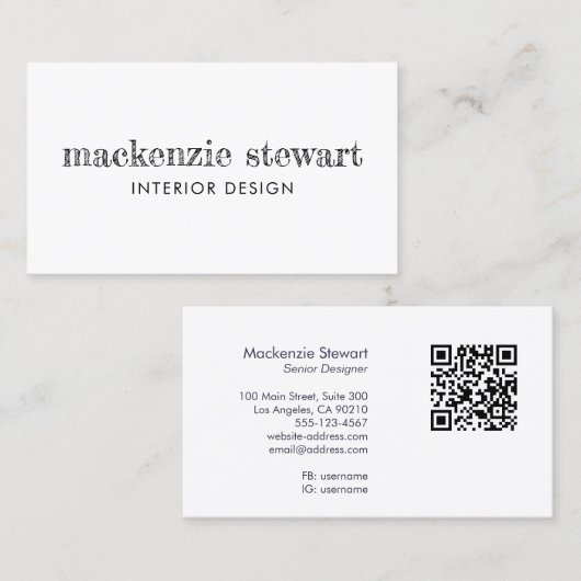 手ミニマル引きレタリングプロフェッショナルQRコード 名刺 (正面/裏面)