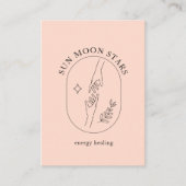 手ミニマル，星，葉，ラインアート，ピーチ 名刺 (正面)