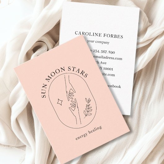 手ミニマル，星，葉，ラインアート，ピーチ 名刺