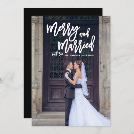 手メリー書きの結婚した休日用写真カード シーズンカード (正面/裏面)