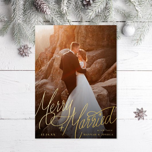 手メリー結婚したレタリング写真 箔シーズンカード