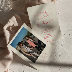 手モダンお洒落書レトロ写真結婚の 招待状