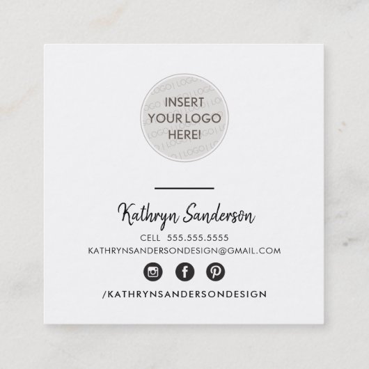 手モダンでレタ感謝していー白黒ロゴ スクエア名刺 (裏面)