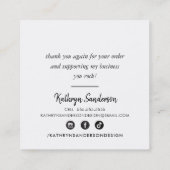 手モダンで感謝してい白黒書の スクエア名刺 (裏面)