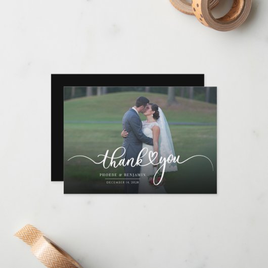 手モダンで手紙を書いた写真が結婚ありがとう ノートカード (正面/裏面インサイチュ)