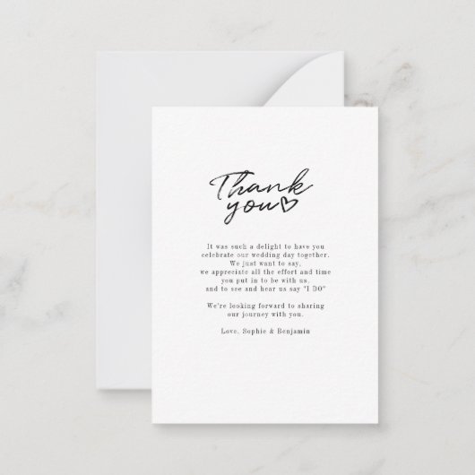 手モダンで手紙を書いた写真の結婚ありがとうご注意 ノートカード (裏面)