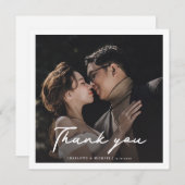 手モダンで手紙を書いた結婚式の日写真ありがとう (正面/裏面)