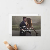 手モダンで手紙を書いた結婚式の日写真ありがとう ノートカード (正面/裏面インサイチュ)