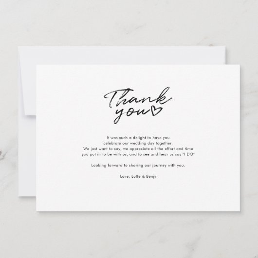 手モダンで手紙を書いた結婚式の日写真ありがとう ノートカード (裏面)