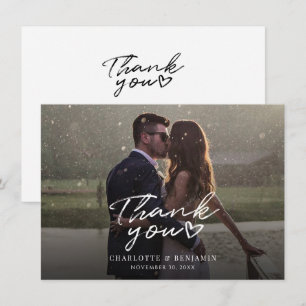 手モダンで手紙を書いた結婚式の日写真ありがとう ノートカード