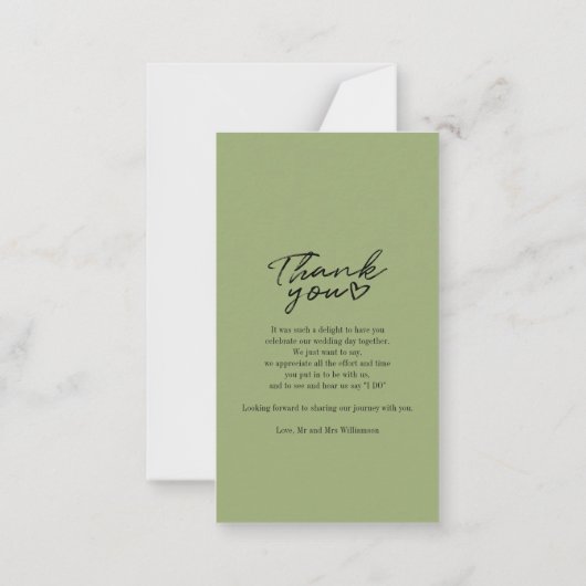 手モダンで手紙を書いた結婚式の日写真ありがとう ノートカード (裏面)