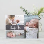 手モダンに入れる3枚の写真ベビーシャワー サンキューカード (スタンド正面)
