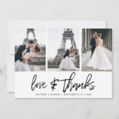 手モダンに手紙を入れた写真のコラージュエレガント サンキューカード (正面)