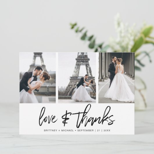 手モダンに手紙を入れた写真のコラージュエレガント サンキューカード (スタンド正面)