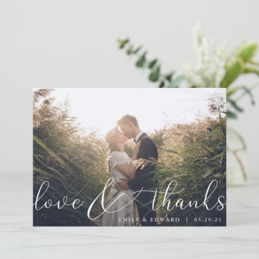 手モダンエレガントレタリング写真結婚の サンキューカード (スタンド正面)