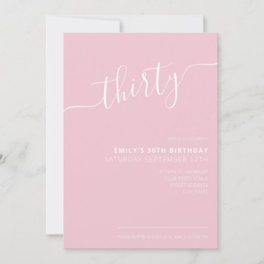 手モダンエレガント文字スクリプト30歳の誕生日 招待状 (正面)