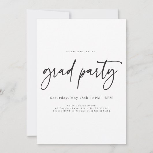 手モダンカジュアル書の写真の卒業 招待状 (裏面)