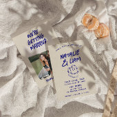 手モダンカラフル引きケーキレトロおもしろい結婚 招待状