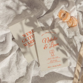 手モダンカラフル引きレトロユニーク結婚ズ 招待状