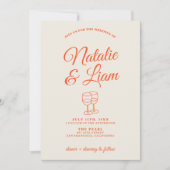 手モダンカラフル引きレトロQRコー結婚ド 招待状 (正面)