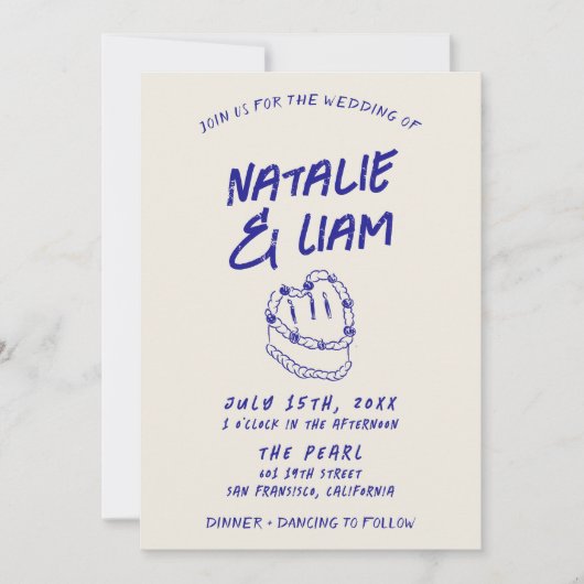 手モダングランジ引きケーキレトロはっきりした結婚s 招待状 (正面)