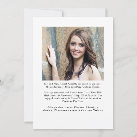 手モダンスタイリッシュ文字の卒業生4枚 案内状 (裏面)