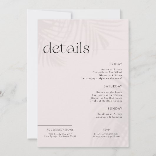 手モダンミニマル掌 |バチェロレッテ週末 招待状 (裏面)