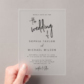 手モダンレタリングスクリプト白黒結婚の アクリル招待状 (インサイチュ (ポータブル))