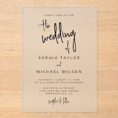 手モダンレタリングスクリプト白黒結婚の アクリル招待状 (正面)