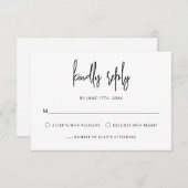 手モダンレタリングスクリプト白黒結婚の 出欠カード (正面/裏面)