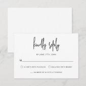 手モダンレタリングスクリプト白黒結婚の 出欠カード (正面/裏面)