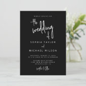 手モダンレタリングスクリプト白黒結婚の 招待状 (スタンド正面)