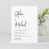 手モダンレタリングスクリプト白黒結婚の 招待状 (スタンド正面)