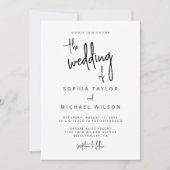 手モダンレタリングスクリプト白黒結婚の 招待状 (正面)