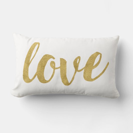 手モダンレタ金ゴールドラブ&XOXO装飾 ランバークッション (正面)