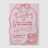 手モダン予測できな引き弓ピンクレトロ結婚 ベラム紙招待状 (正面)