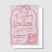 手モダン予測できな引き弓ピンクレトロ結婚 ベラム紙招待状 (オフセット)