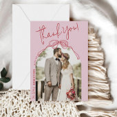 手モダン予測できな引き弓ピンク写真結婚ズ サンキューカード