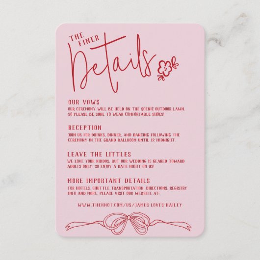 手モダン予測できな引き弓ピンク結婚の詳細 エンクロージャーカード (正面)