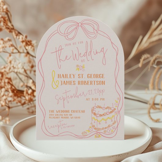 手モダン予測できな引き弓ピンク結婚色の夕日 招待状