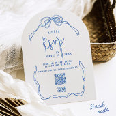 手モダン予測できな引き弓ブルー結婚レトロ 招待状