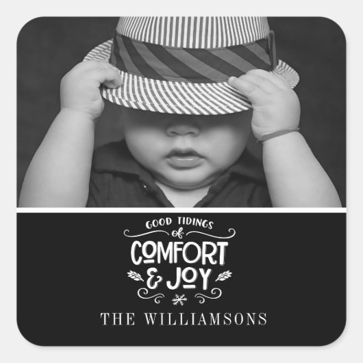 手モダン入り |白黒写真シール スクエアシール (正面)