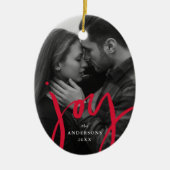 手モダン入力ジョイ赤い写真休日 セラミックオーナメント (正面)