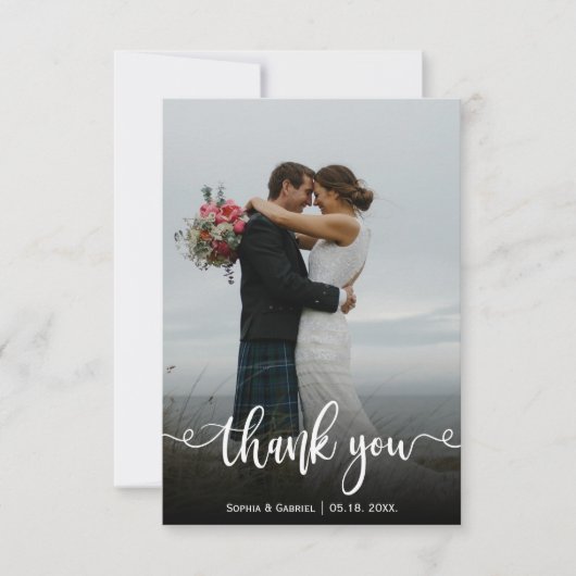 手モダン入力結婚写真サンキューカード サンキューカード (正面)