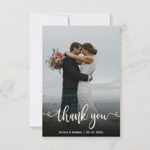 手モダン入力結婚写真サンキューカード サンキューカード