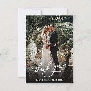 手モダン入力結婚写真サンキューカード サンキューカード